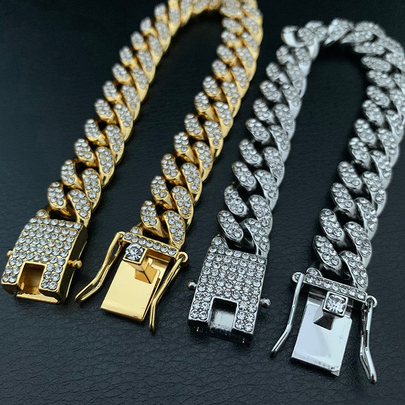 Hip Hop bracelet Bling Iced Out Men Bracelet Miami Cuban Link Chain Bracelets for Men Jewelry