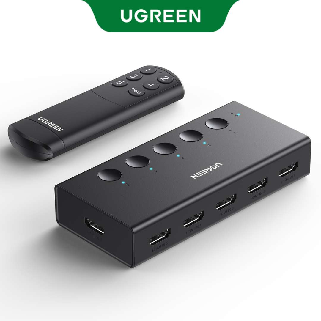 UGREEN HDMI Switch 5 in 1 Out, HDMI Splitter 4k@60hz with Remote, 5 Port HDMI 2.0 Switcher Support 3D CEC HDR HDCP 2.2 for PS5/4, Xbox, TV Box, Blu-Ray, HDTV, Monitor