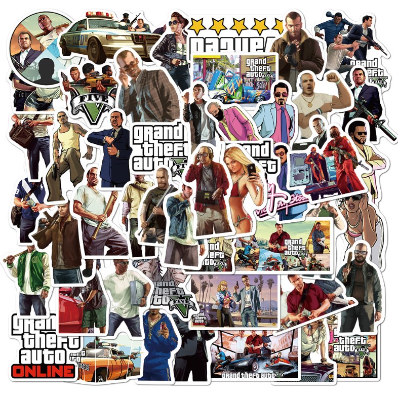 25Pcs Random Grand Theft Auto V GTA V PVC Waterproof Stickers For Luggage Skateboard Laptop Phone Guiter & Others