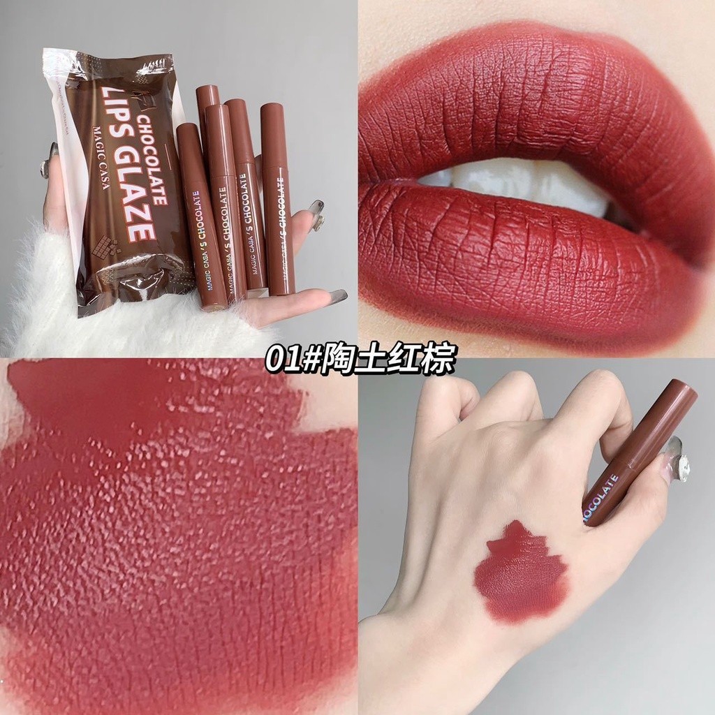 MAGIC CASA 5 Pcs Set Chocolate Matte Lip Glaze Set, Rich In Color, Long Lasting Waterproof Not Easy To Decolorize Lipstick