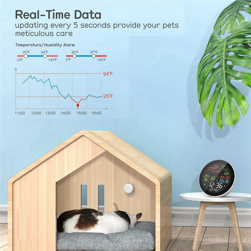 Tuya WIFI Weather Station Table Clock Outdoor Indoor Temperature Tester Weather Forecast Thermometer Hygrometer Easy to Use B. 