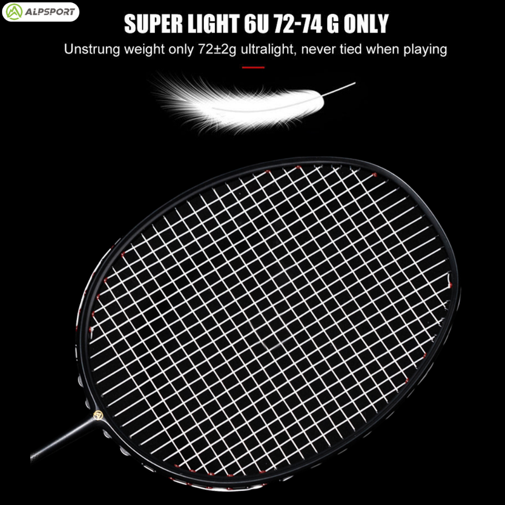 ALP-SPORTS XHP Pro 6U Carbon Fiber Badminton Racket (72g) - 2-3 Years Durability, 285mm Balance, Pre-Strung for Power & Control. 