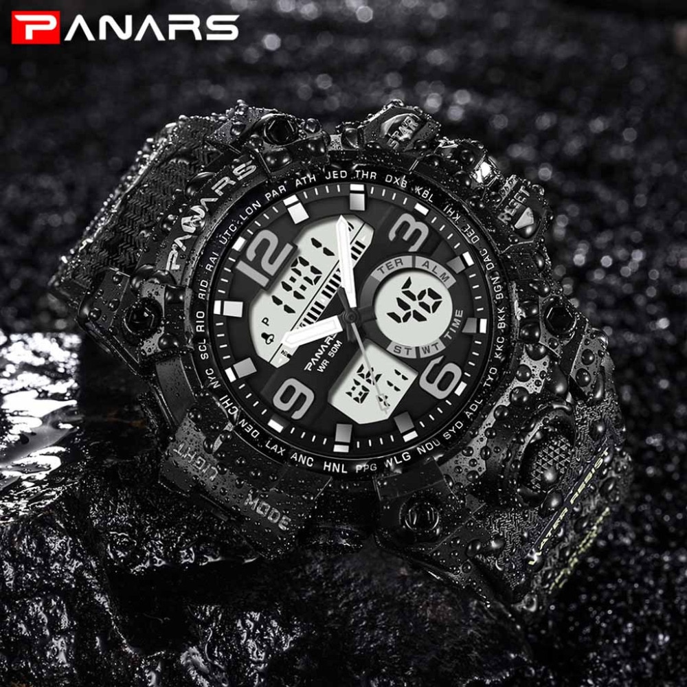 【VisioN Shop】Sports Watch Man Waterproof Alarm Clock Two Place Multi Function Dual Pointer Outdoor Luminous Big Watch *A. 