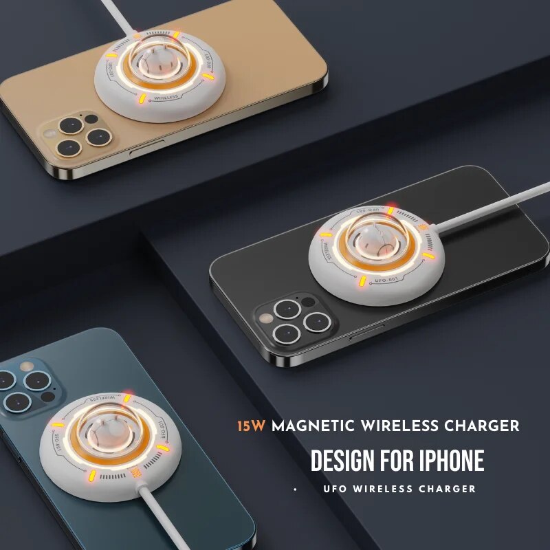 New O2 Project Creative UFO Design 15W Fast Magnet Wireless Charging Pad Magnetic Qi Wireless Charger for iPhone 12. 