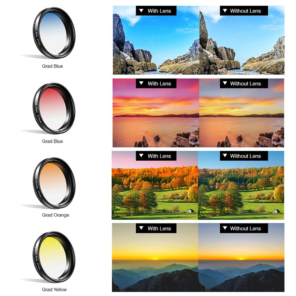 APEXEL APL-37UV-7G Professional 7in1 Phone Graduated Lens Filter Kit - black. 