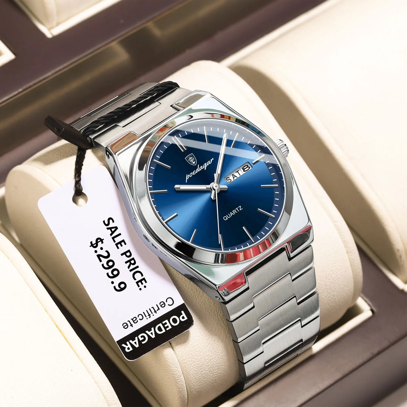 Fopul Mall POEDAGAR Men's Luxury Business Waterproof Quartz Watch with Stainless Steel Strap and Casual Fashion Style