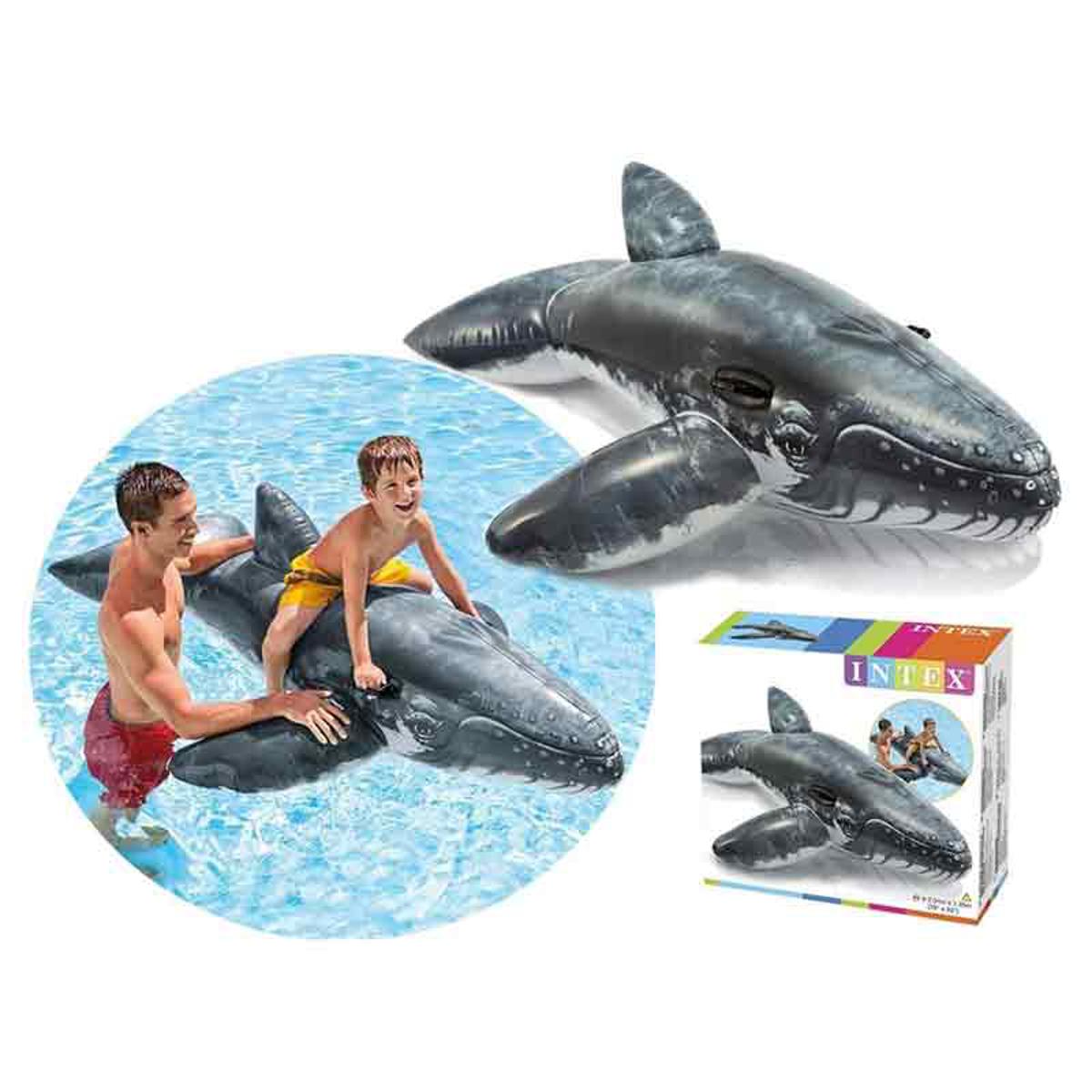 Intex Whale Ride-On Toy | Dimensions When Inflated : 2.01m X 1.35m (79″X43″) | Large Realistic Whale Ride On