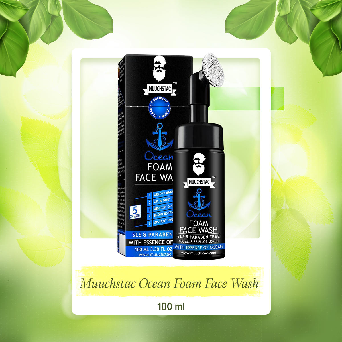 Muuchstac Ocean Foam Face Wash For Men, Use Daily For Deep Cleansing, Fighting Acne & Pimple, Skin Brightening & Instant Freshness-100 ML. 