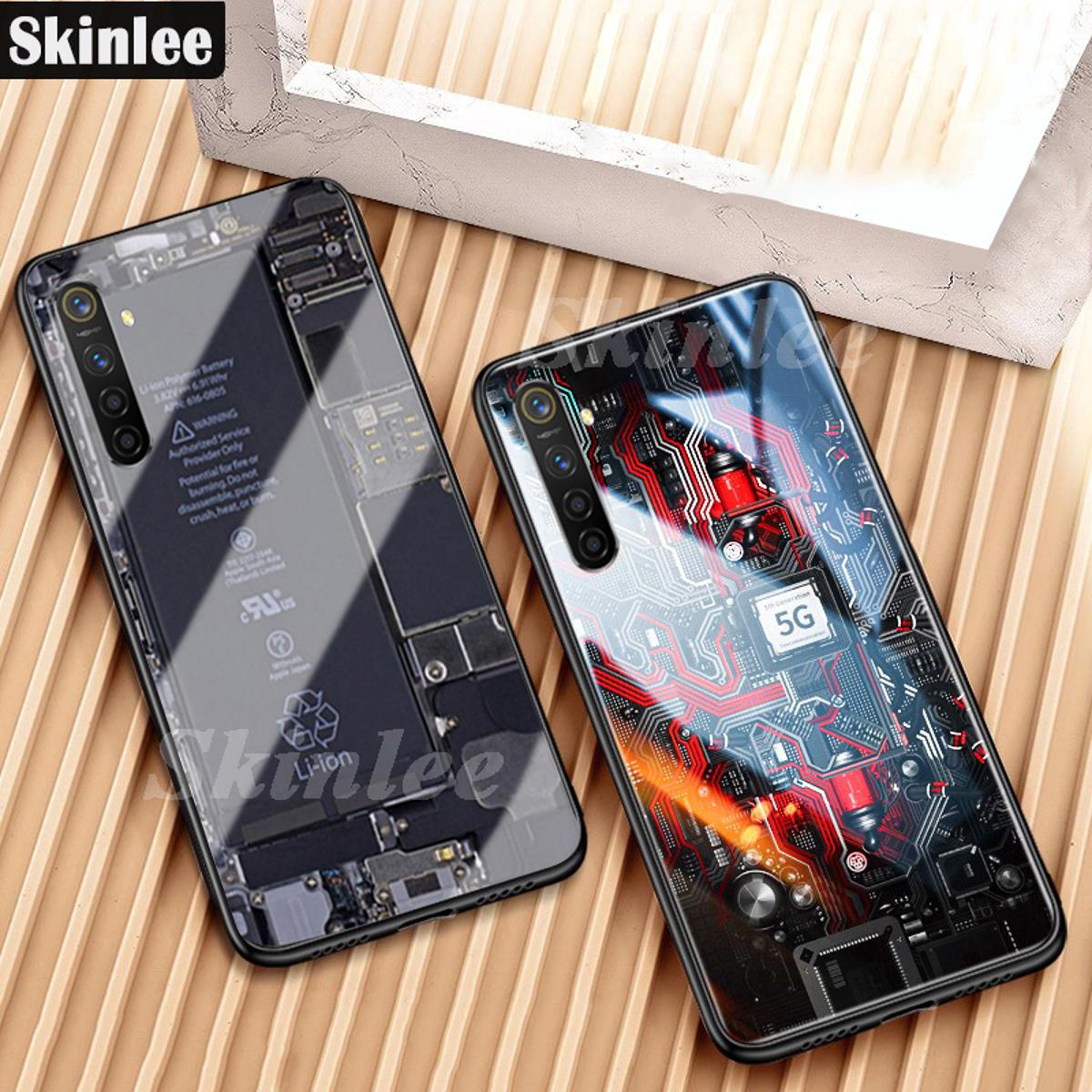 For Realme XT Back Cover Version Theme Case Tempered Glass Protection shockproof Cover for Realme XT case Transparent Circuit Board Design Full Coverage Phone cases