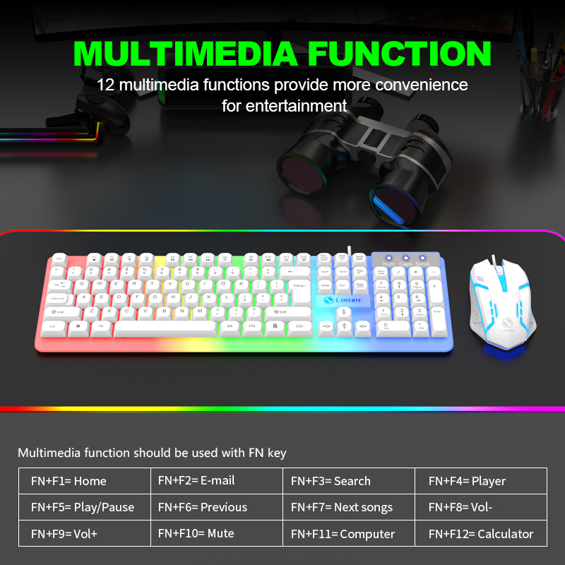 LIMEIDE GTX350 Series Wired 104 Keys Membrane Keyboard Many Kinds of Colorful Lighting Gaming and Office For Windows and IOS. 