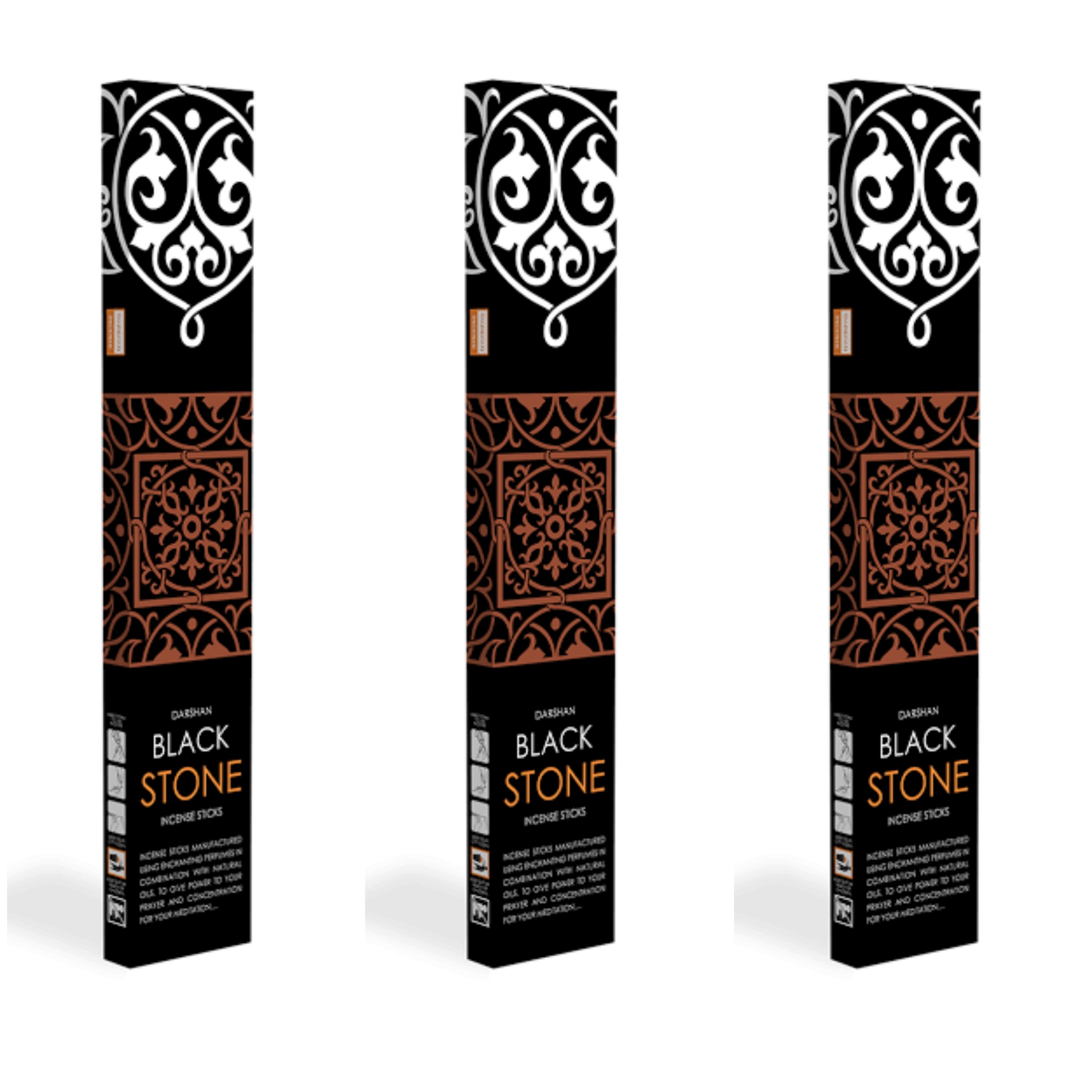 Black Stone Incense Sticks , 3 Packet of 39 Sticks Agarbatti, Darshan India. 