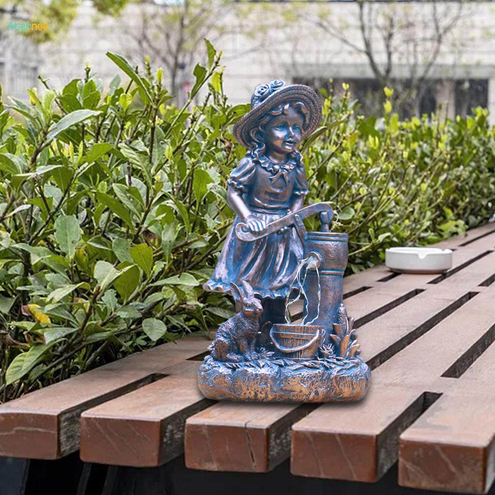 Garden Fetching Statue with Lamp for Outdoor Terrace Multipurpose. 