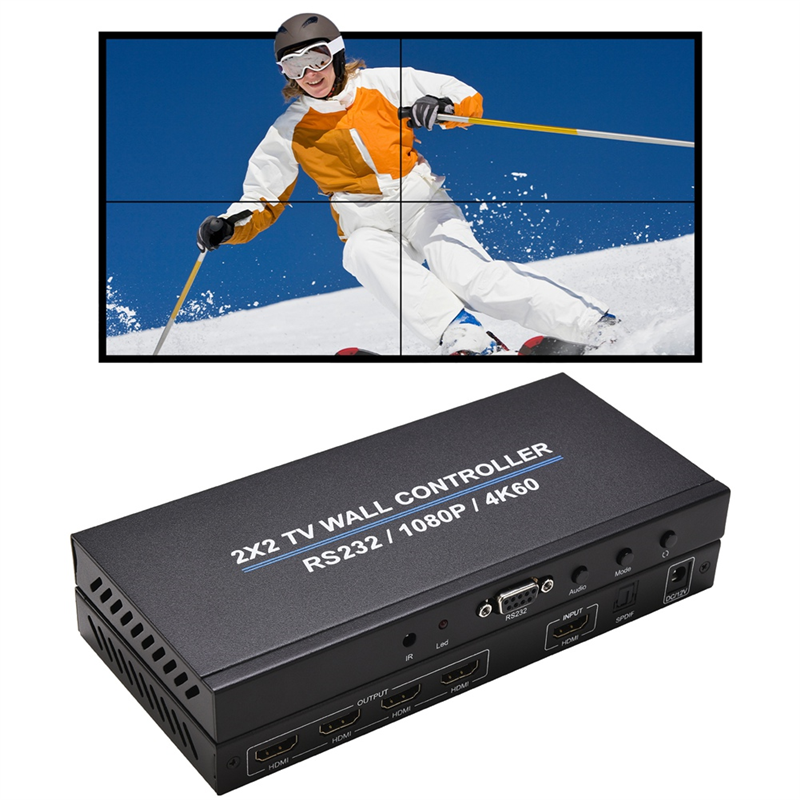 LKPCIGCXM 4K 60Hz 2X2 -Compatible Video Wall Controller Video Wall Processor 4 Channel TV Stitching Box TV Splicer EU Plug. 