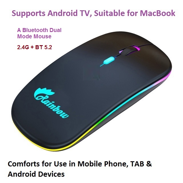 Rainbow Duel Mode Bluetooth Version Rgb Rechargeable Wireless Mouse - Effortless Wireless Connectivity For Gaming Enthusiasts. 