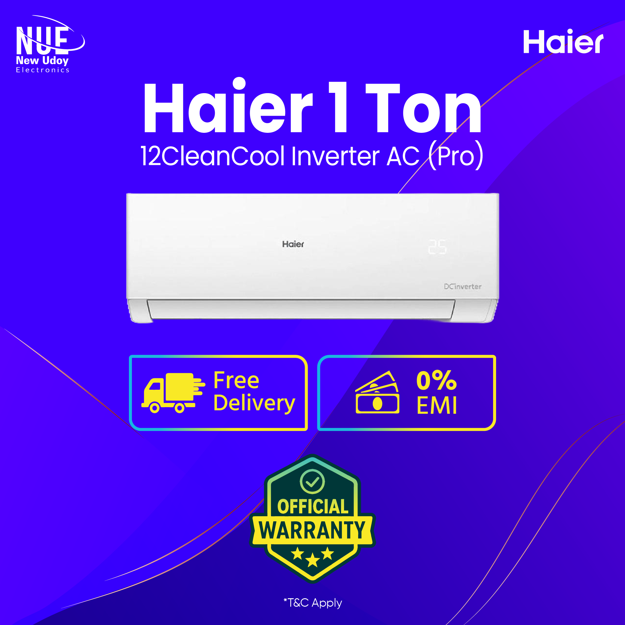 Haier 1 Ton CleanCool Inverter AC -[HSU-12CleanCool(INV)(Pro)] 🚚 Free Delivery  💳 0% EMI Available, Official Warranty by Haier