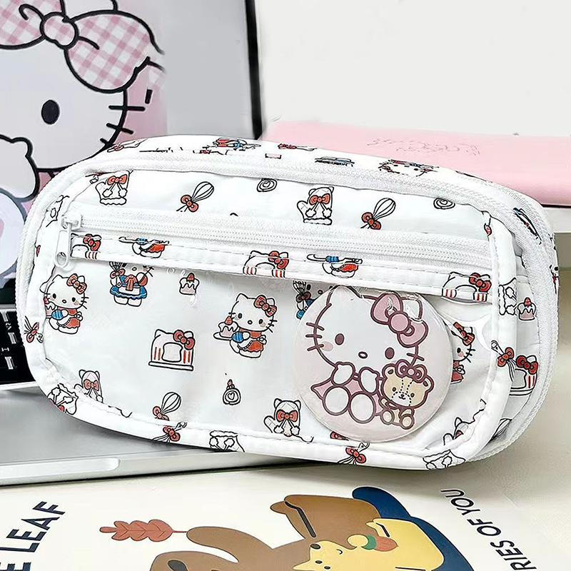 1Pcs Cute Hello Kitty Pencil Box Large Capacity Multifunctional Cartoon Pencil Case Visual Window Student Stationery Storage Bag