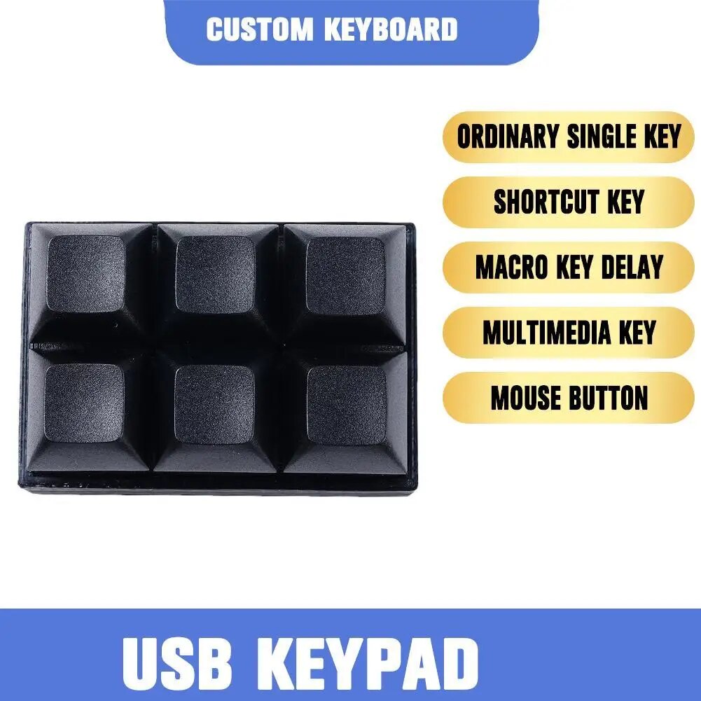 6 Keys Keyboard USB Custom Programmable Macro Keypad One-key Shortcut Keys Mini Mechanical Keyboard Blue Switch. 