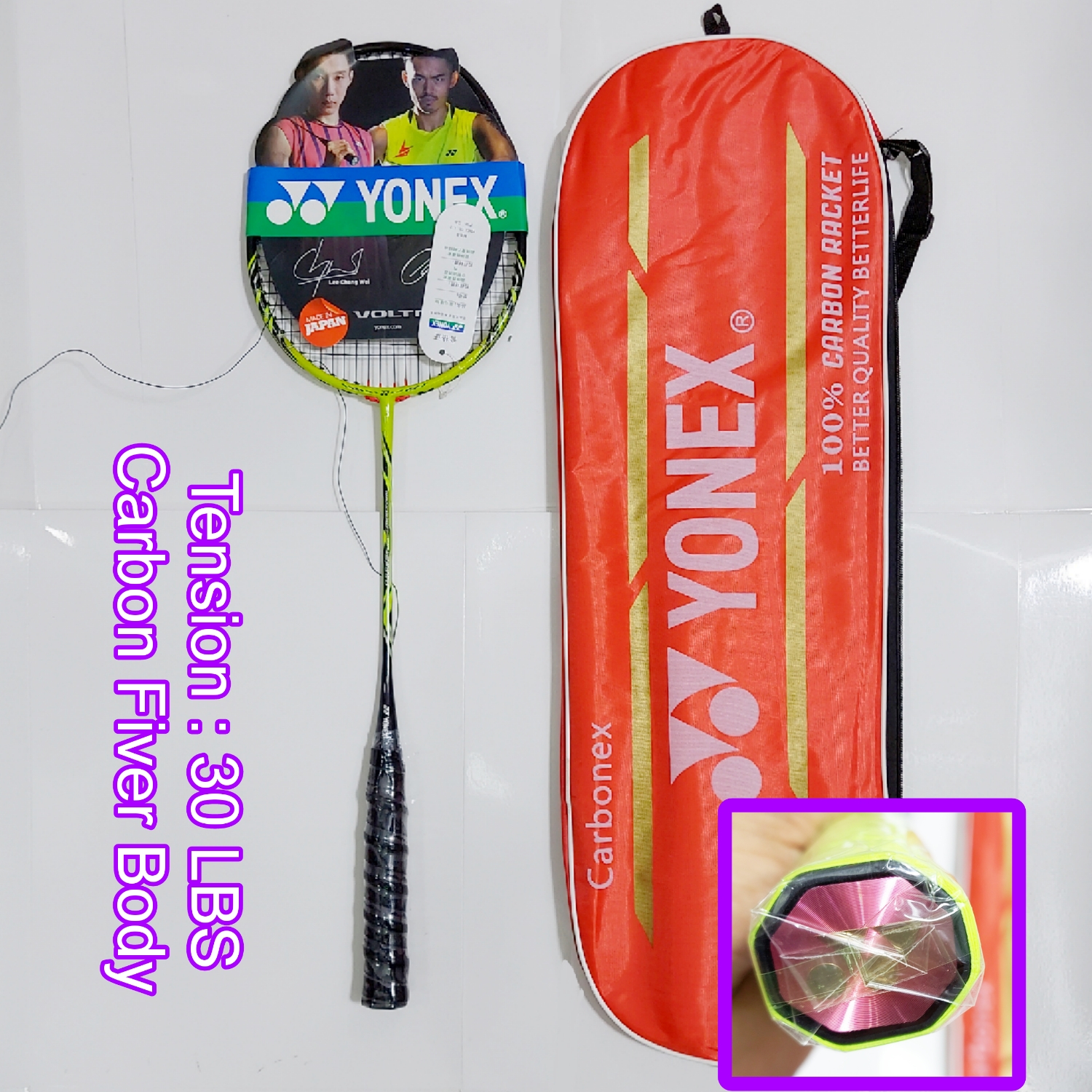 Yonex Badminton Racket String Tension 30 LBS Mashing Gadding - Multicolor