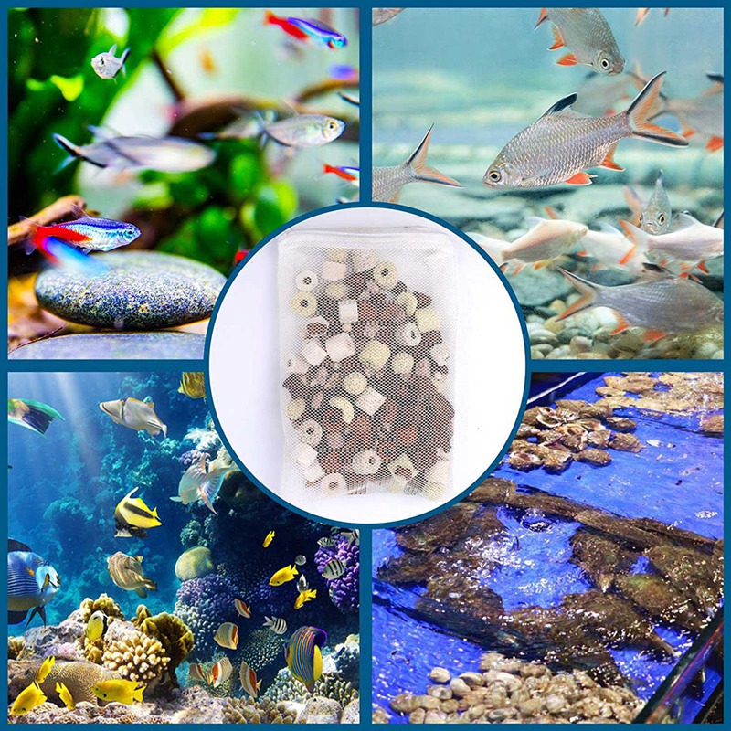 16 PCS Aquarium Mesh Media Filter Bags, Nylon Media Filter Mesh Bags with Zipper (for Particulate Carbon), Bio Balls.