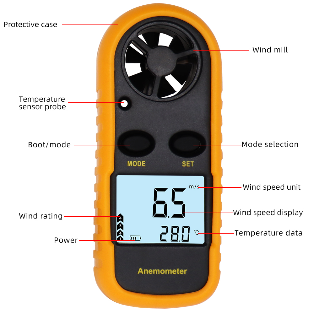Digital Anemometer 0-30m/s Wind Speed Meter Mini Air Velocity Airflow -10°C ~ 45°C Temperature Tester with LCD Backlight. 
