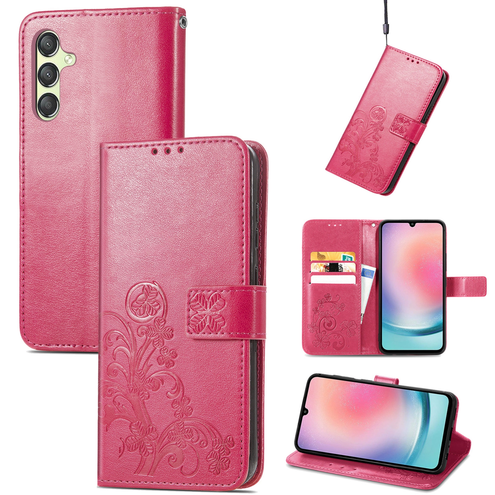 (COD)Four-leaf Clasp Embossed Buckle Leather Phone Case For Samsung Galaxy A25 5G/Samsung Galaxy S23 FE 5G/Samsung Galaxy A15
