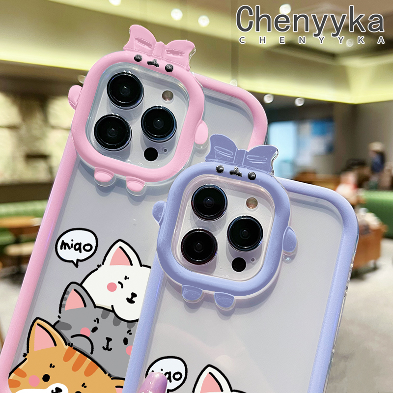 Chenyyka For iPhone X Xs Xr Xs Max Case Cartoon Cute Cat Little Monster Camera Lens Soft Clear Shockproof Phone Cases Simple Transparent Back Cover Silicone Protective Case. 