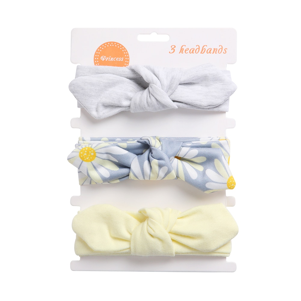 3Pcs/Set Solid Cotton Baby Headband with Card Heart Striped Print Bow Tie Knot Hair Band For Girls Headwrap Newborn Accessories