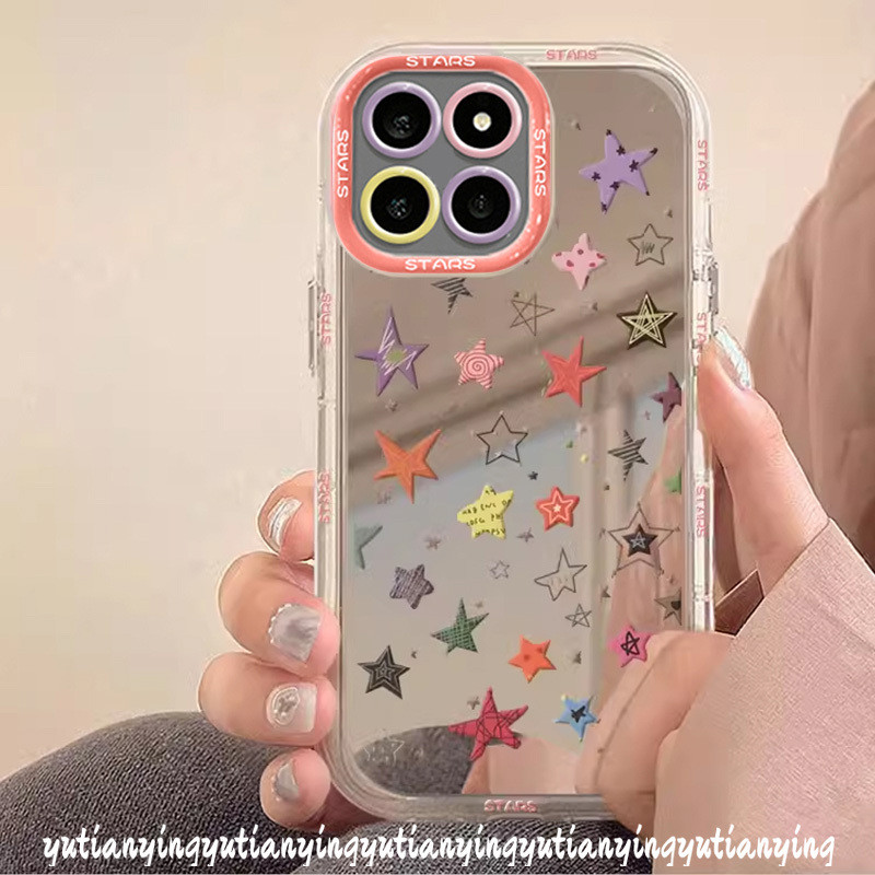 Creative Art Graffiti Cute Colorful Pentagram Case Compatible for IPhone 11 15 13 12 14 Pro Max 7Plus XR 8 15 Plus X XS Max Luxury Bracelet Make Up Mirror Cover