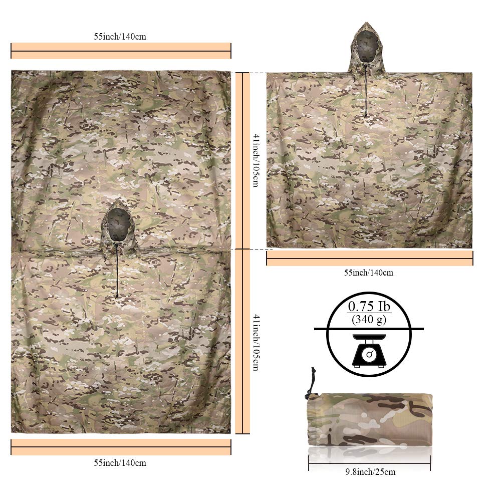 Camouflage Tactical Raincoat for Man Portable Folding Adult Army Waterproof Covered Military Poncho Women Motorcycle Rain Coat. 