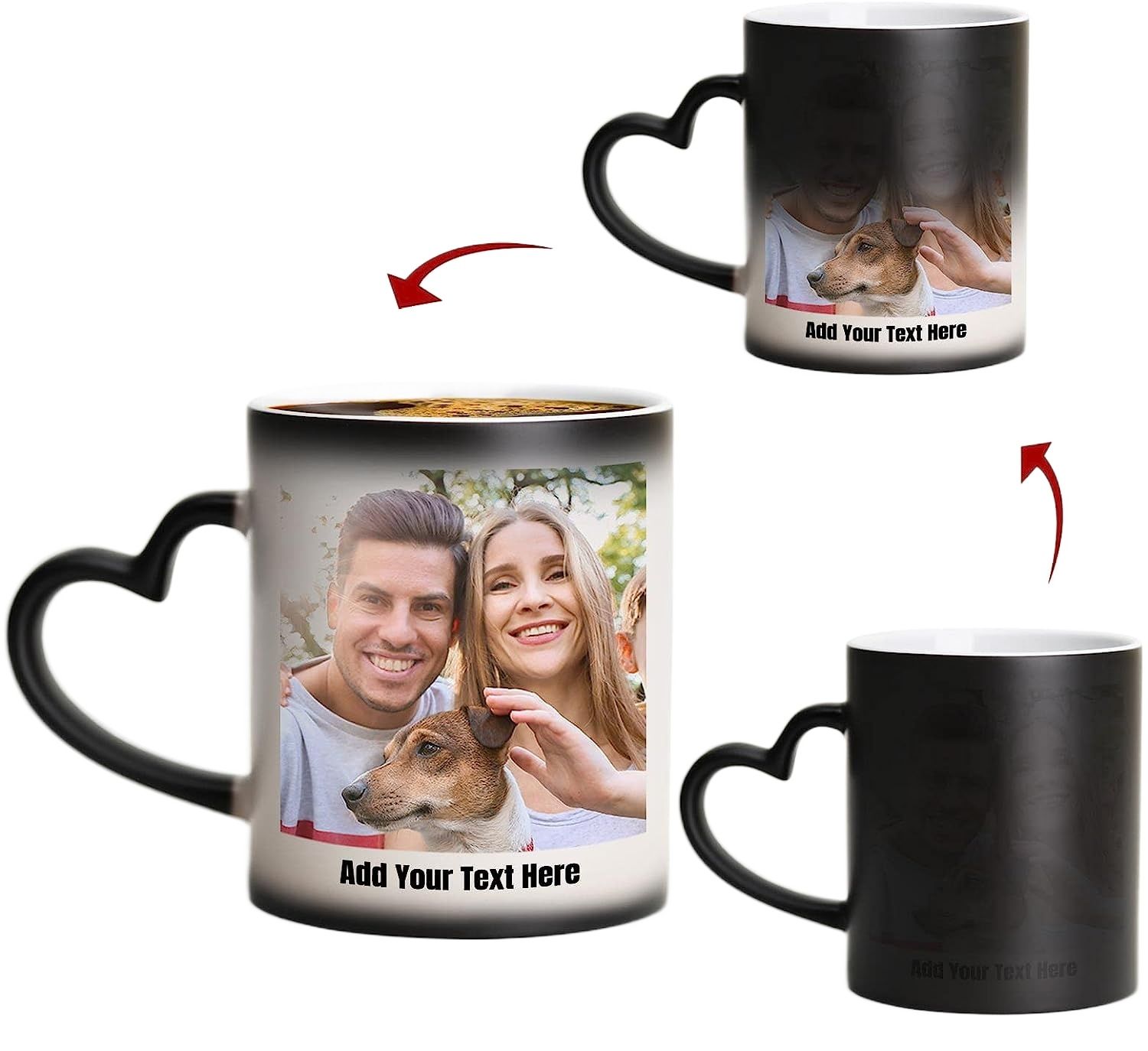 Customize The Black Magic Mug With Name - Logo - Special Gain Heart Handle - And Photo For A Unique Personalized Touch