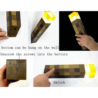 （New）[Ready tock Light Up Torch 28CM High Brightne LED Minecraft Hand Held or Wall Mount Flahlight. 