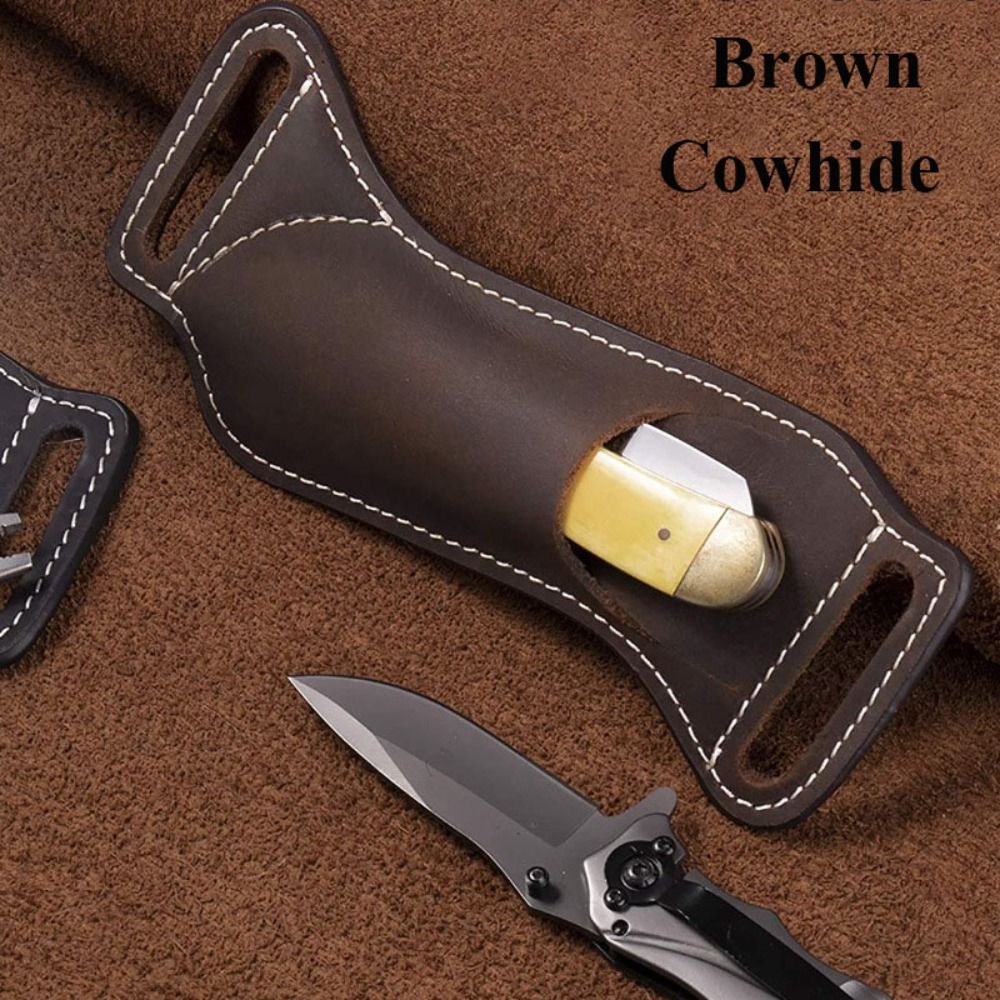 Cowhide Fold Knife New Brown 16.5*6.5cm Case Holder Outdoor Carry