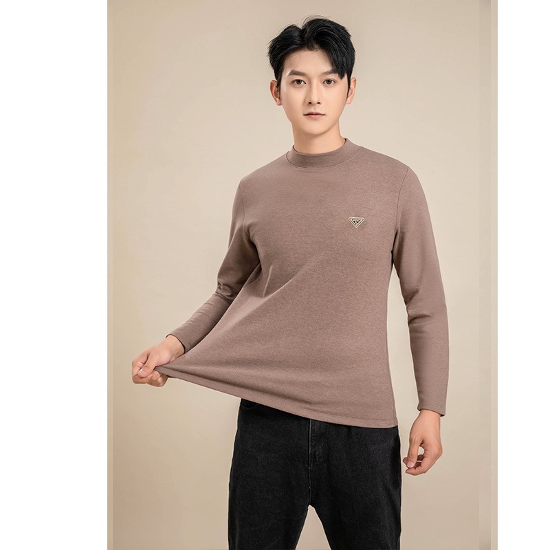 2023 Autumn Winter Thermal Underwear Men's Fleece Warm Round Neck Solid Color Autumn Coat: Traceless Heating Thermal Underwear Set. 