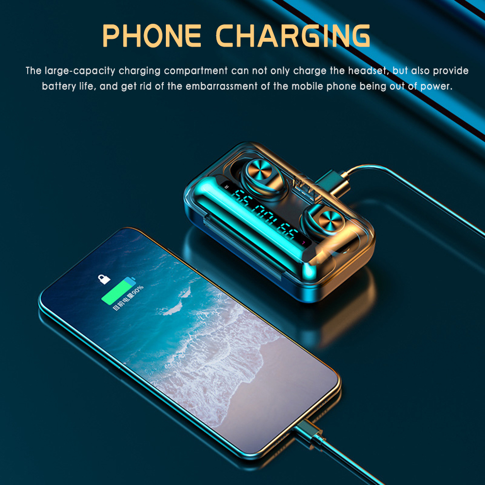 F9 TWS Bluetooth Earphones V5.0 TWS Earphones Touch Control LED Display Noise Canceling Earphones with Charging Box for Iphone Xiaomi. 