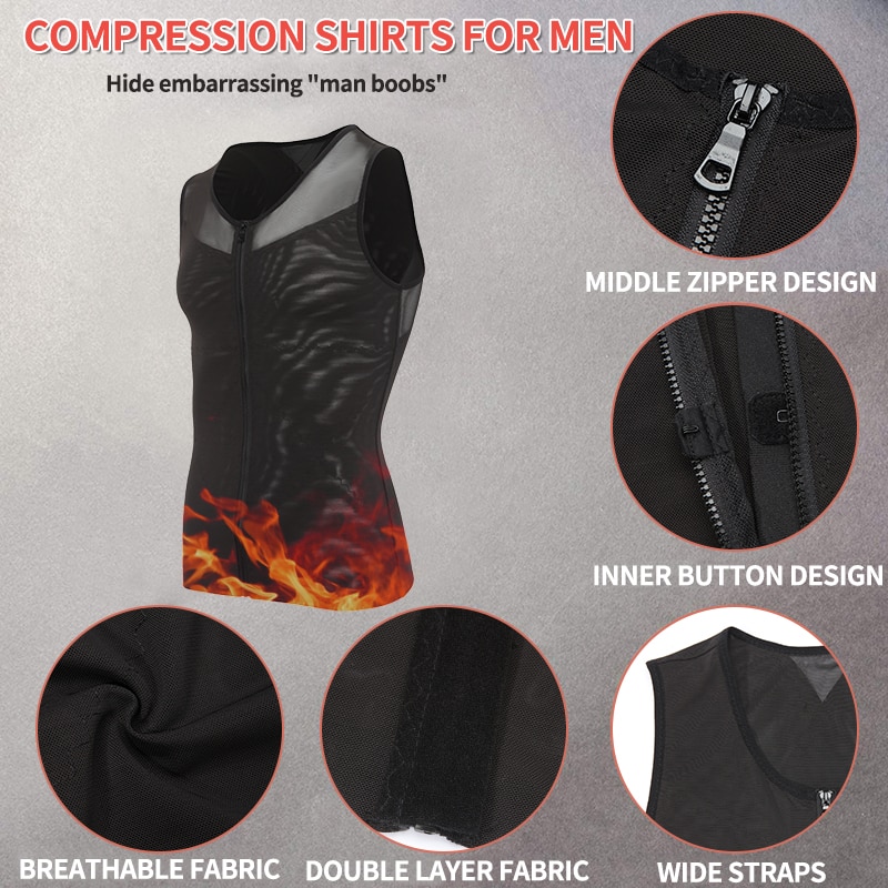 Mens Chest Compression Shirt Gynecomastia Vest Slimming Shirt Body