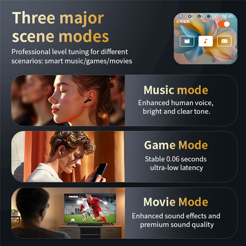 FORIDE Bluetooth V5.4 Earphone Noise Cancellation Color Screen Touch High Sound Quality Binaural ANC+ENC Bluetooth Earphone,B. 