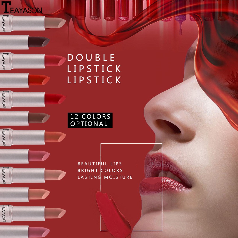 Double head non stick cup matte matte matte lip gloss 2-in-1 matte bean paste non fading cup lipstick for women. 