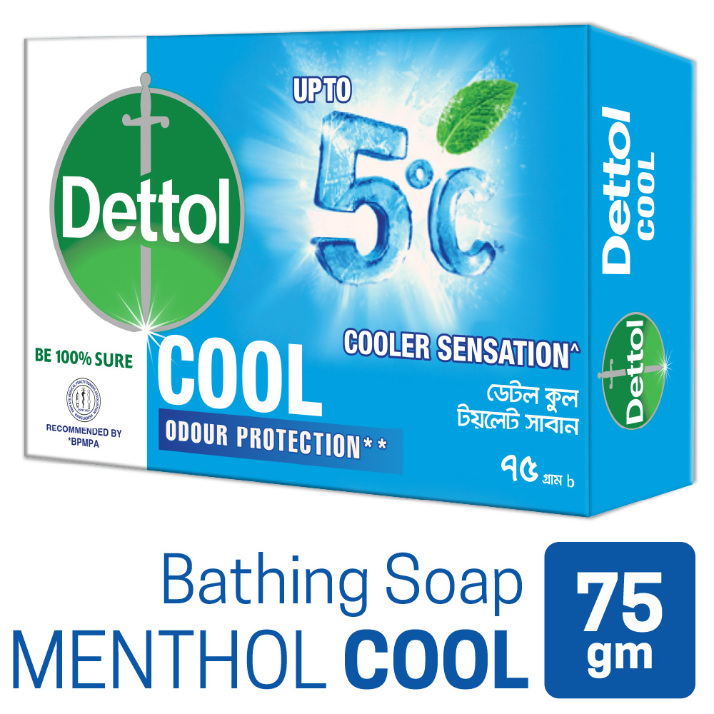 Dettol Soap Cool 75gm Bathing Bar, Soap with Crispy Menthol