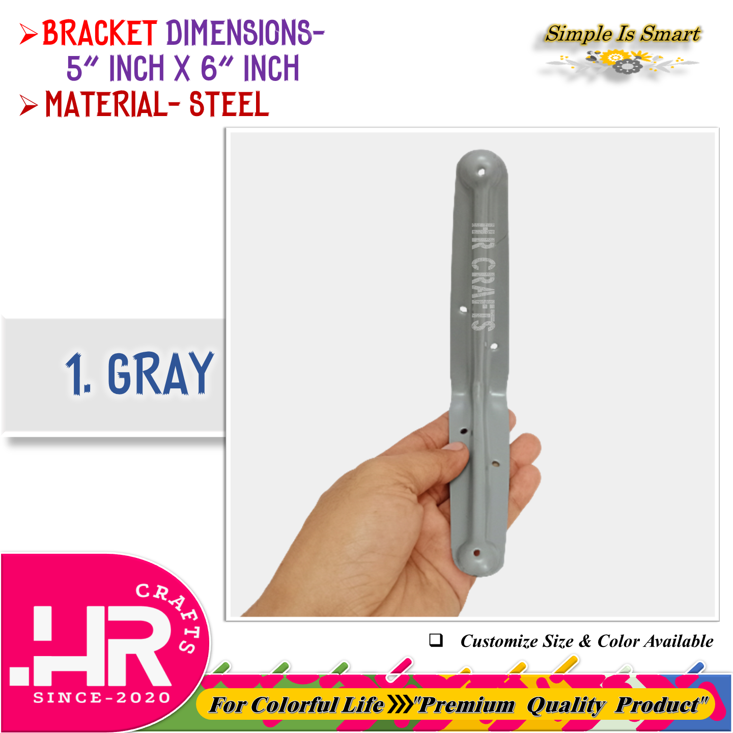 Premium Wall Mounted L Shaped Angle Bracket (Size-5"x6")- Decorative Shelf Bracket- Wall Bracket- Bracket- L Bracket- Angle Bracket- Support Bracket- Floating Bracket- Heavy-Duty Bracket- Corner Bracket- Industrial Bracket- Color White Black & Gray. 