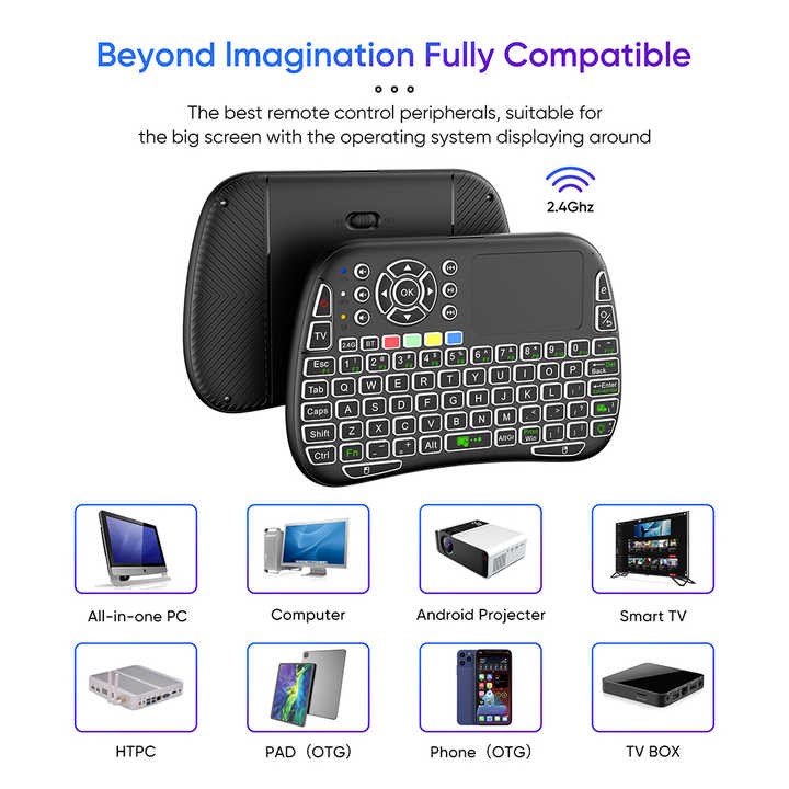M9 Bluetooth Mini Wireless Keyboard 7 Backlit 2.4G Air Mouse Remote Touchpad - Support Voice Command. 