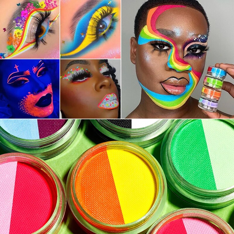 DE'LANCI 10 Color Dual Colors Face Paint Water-Based Activated Eyeliner UV Ligh Rainbow Cake Body Painting Glow Eyeliner on Dark. 