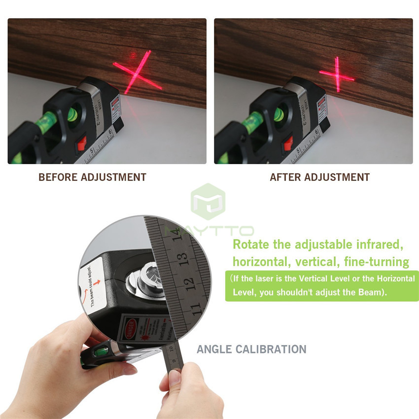 MAYTTO 8ft Laser  Laser Level laser measure Line Measurement Tape Ruler Adjusted Standard and Metric Rulers. 
