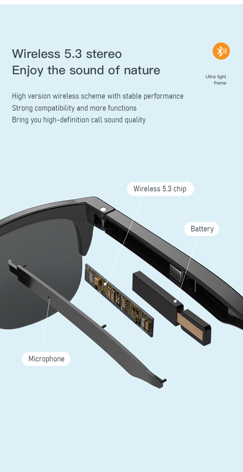 2022 Smart Sunglasses Wireless Bluetooth Best Bluetooth Audio Glasses And Waterproof Sunglasses With Speaker. 