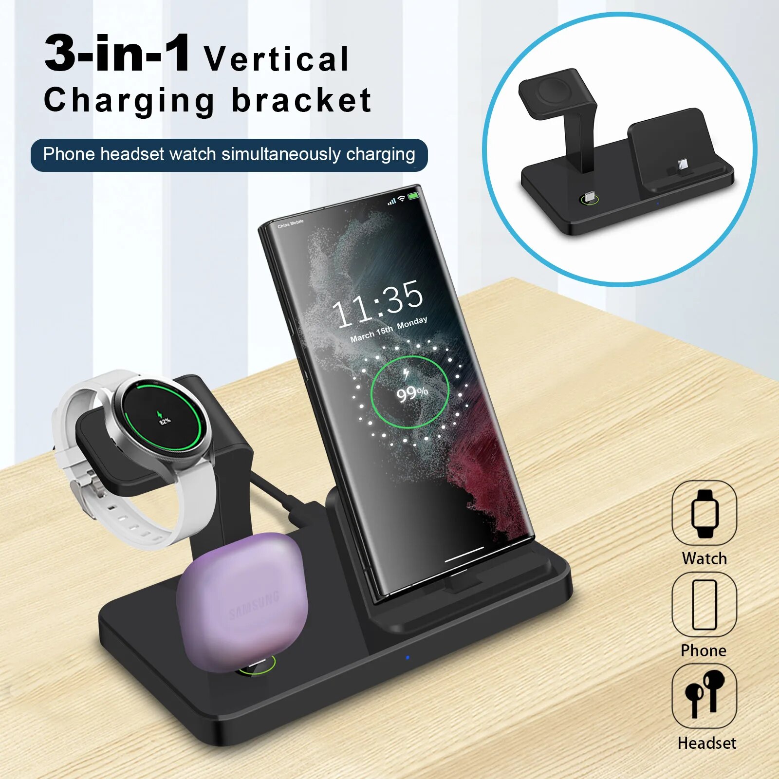Charging Station for Samsung S23 Ultra S22 S21 Note20 10 Z Flip Fold 3 in 1 Fast Wireless Charger For Galaxy Watch 5 Pro 4 Buds. 