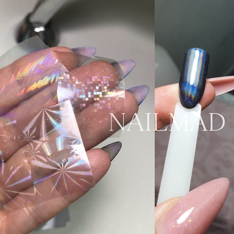 【happy one】10pcs 4*50cm Clear Nail Stickers Holographic Holo Triangle Nail Art Decal For Manicure Decorations. 