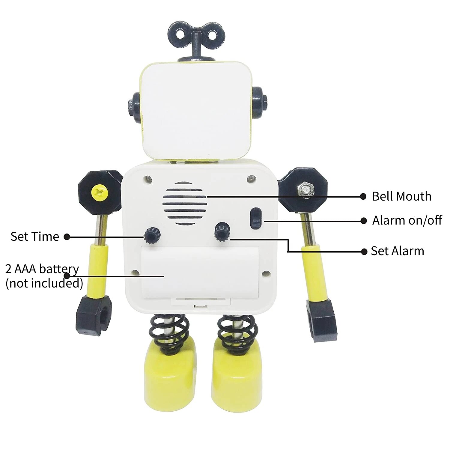 Robot Alarm Clock, Non-Ticking Wake-up Clock with Flashing Eye Lights and Rotating Arm, Gift for Kids, Funny Decoration for Desk. 
