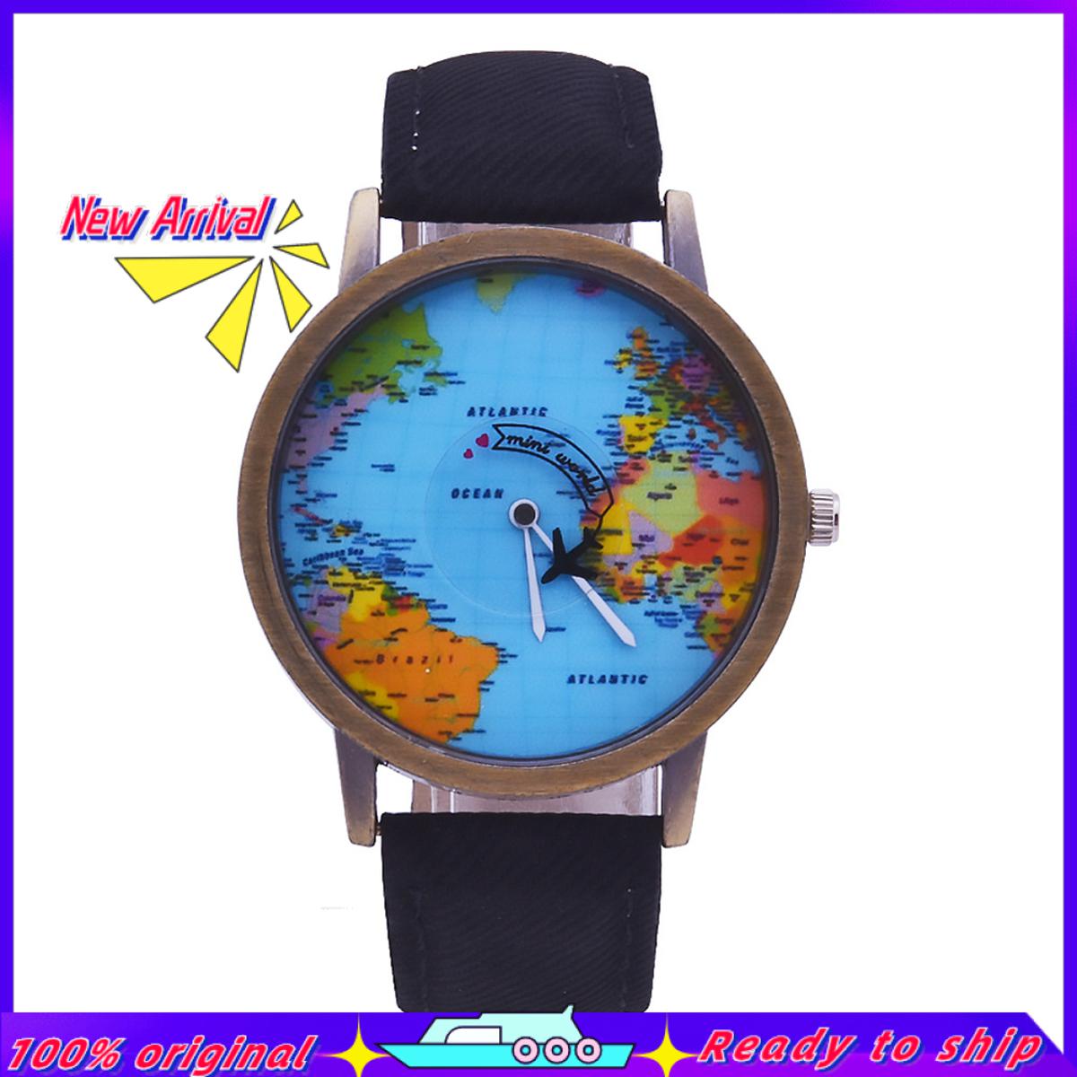 Creative World Map Plane Unisex Pointer Quartz No Numbers Party Wrist Watch