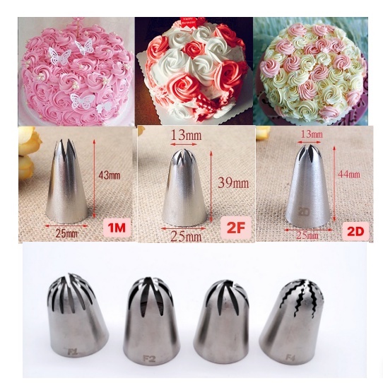 1M 2F 2D Nozzle Tip for Cake Icing Buttercream Pastry Piping Tip Cake Decorating Baking Tool Set. 