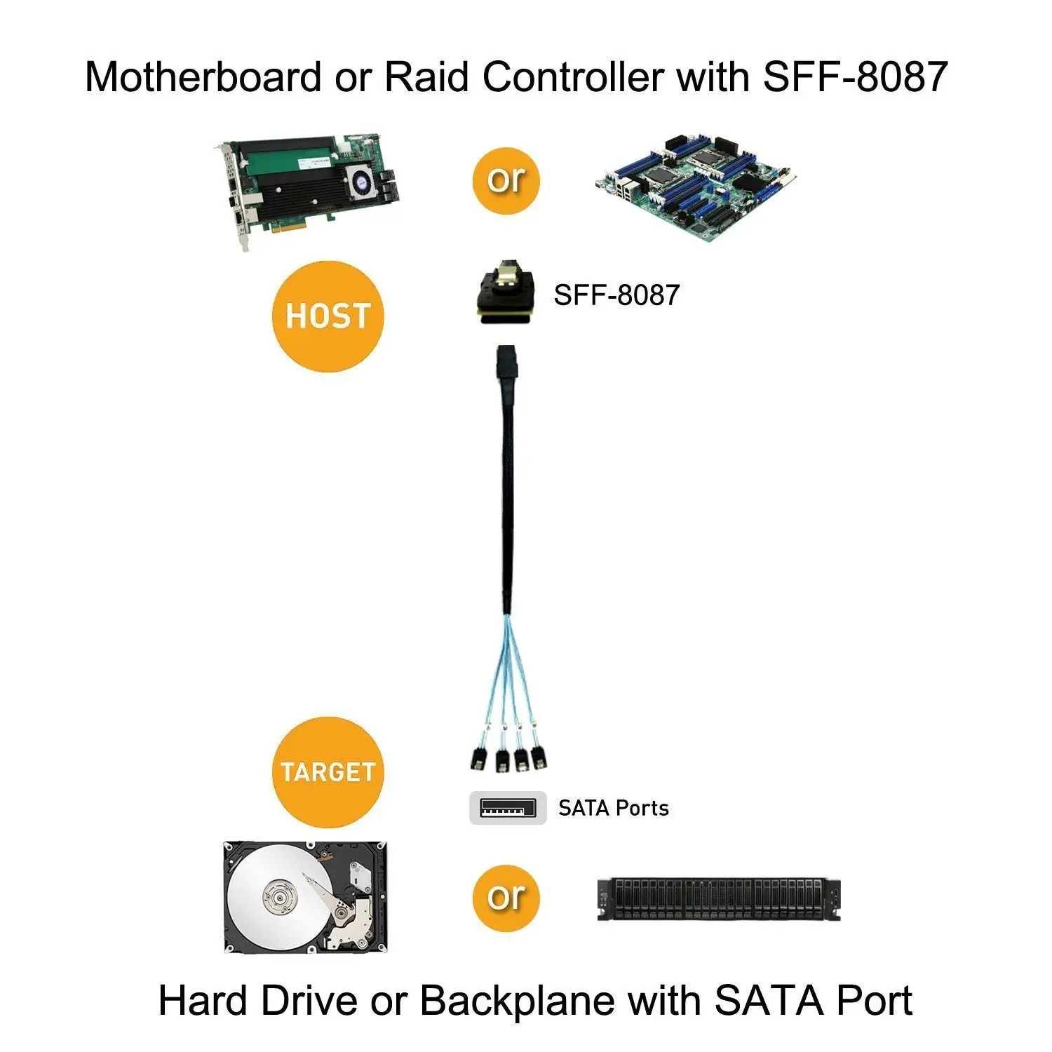 Mini SAS Cable SFF-8087 to SATA Mini SAS Breakout Cable SFF8087 to SATA Mini-SAS to 4X SATA SAS to SATA Breakout Cable. 