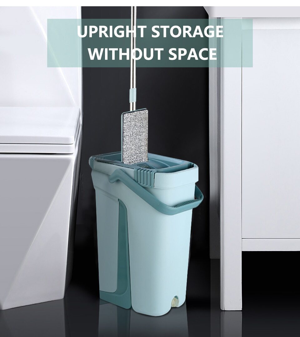 NEW Touchless Mop Flat Floor Wash Mops Bucket Magic Cleaner Self-wring Squeeze Double Side Household Cleaning Automatic Drying Lazy Mop Floor Mop. 